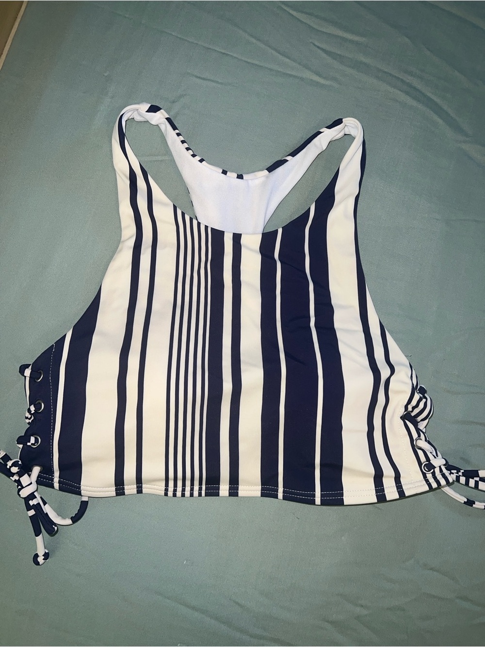 SO Navy and White Striped Racerback Swim top